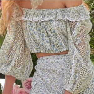 LoveShackFancy Dorabella Lace-Trimmed Floral Top